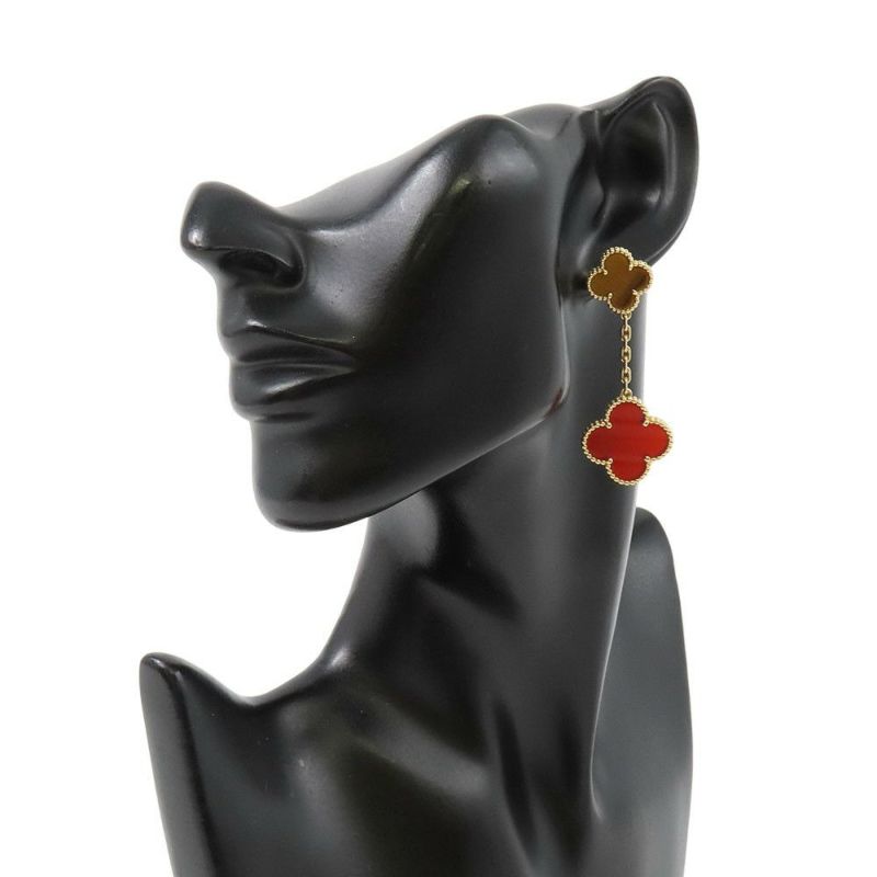 ヴァンクリ ピアス マジック アルハンブラ イヤリング 2モチーフ カーネリアン タイガーズアイ K18YG VCARN5JR00