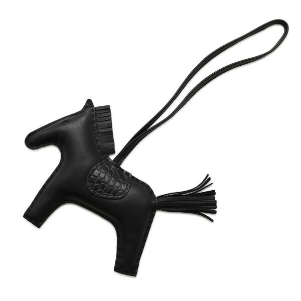 エルメス バッグチャーム ロデオMM タッチ ブラック ラムスキン/アリゲーターマット Z刻印 HERMES 黒 ソーブラック