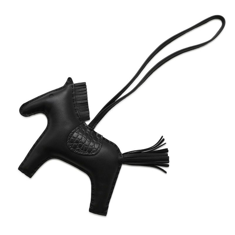 エルメス バッグチャーム ロデオMM タッチ ブラック ラムスキン/アリゲーターマット Z刻印 HERMES 黒 ソーブラック