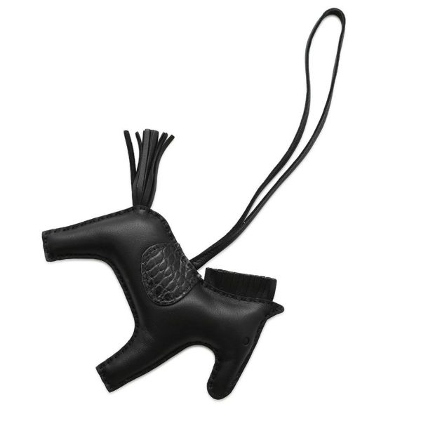 エルメス バッグチャーム ロデオMM タッチ ブラック ラムスキン/アリゲーターマット Z刻印 HERMES 黒 ソーブラック