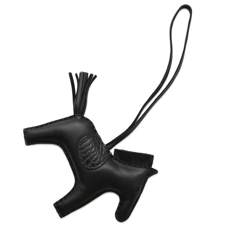 エルメス バッグチャーム ロデオMM タッチ ブラック ラムスキン/アリゲーターマット Z刻印 HERMES 黒 ソーブラック