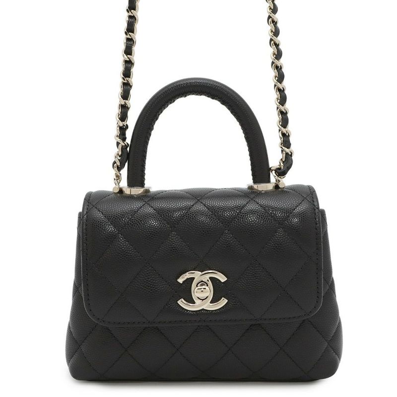 シャネル ハンドバッグ マトラッセ ココハンドル ミニミニ キャビアスキン AP4244 2wayチェーンショルダーバッグ 黒