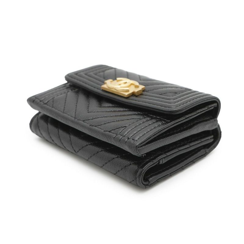 シャネル 三つ折財布 ボーイシャネル ココマーク スモールウォレット キャビアスキン A84432 CHANEL 黒