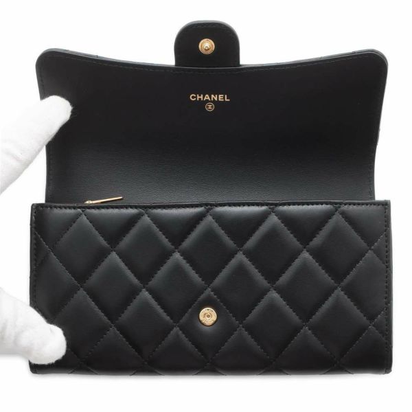 シャネル 長財布 クラシック ロング フラップ ウォレット マトラッセ ココマーク ラムスキン AP0241 CHANEL 財布 黒