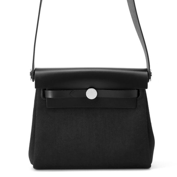 エルメス ショルダーバッグ エールバッグジップ ミニ ブラック/シルバー金具 トワルミリタリー/ヴァッシュハンター W刻印 黒