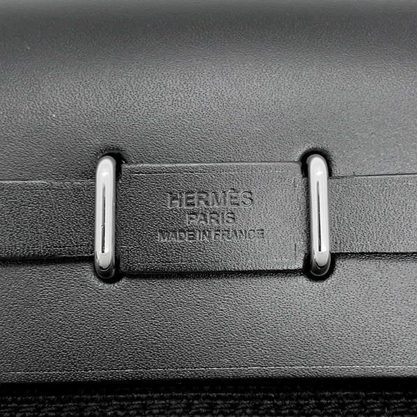 エルメス ショルダーバッグ エールバッグジップ ミニ ブラック/シルバー金具 トワルミリタリー/ヴァッシュハンター W刻印 黒