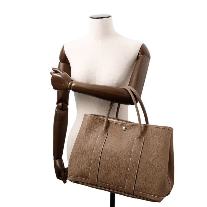 エルメス トートバッグ ガーデンパーティPM スティープル エトゥープ/カドリーベージュ/シルバー金具 カントリー Q刻印