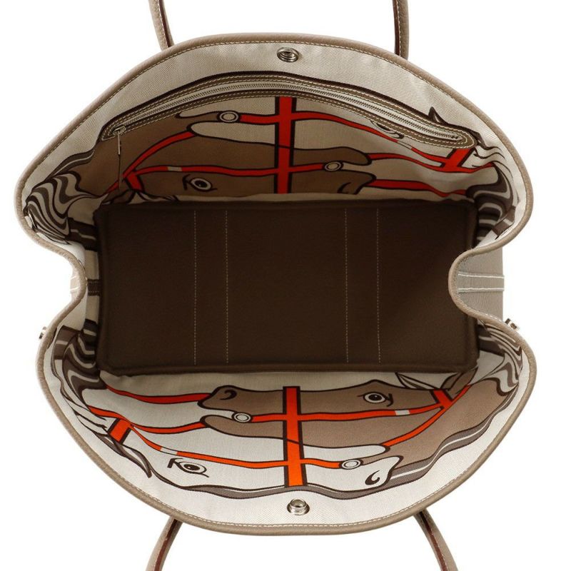 エルメス トートバッグ ガーデンパーティPM スティープル エトゥープ/カドリーベージュ/シルバー金具 カントリー Q刻印