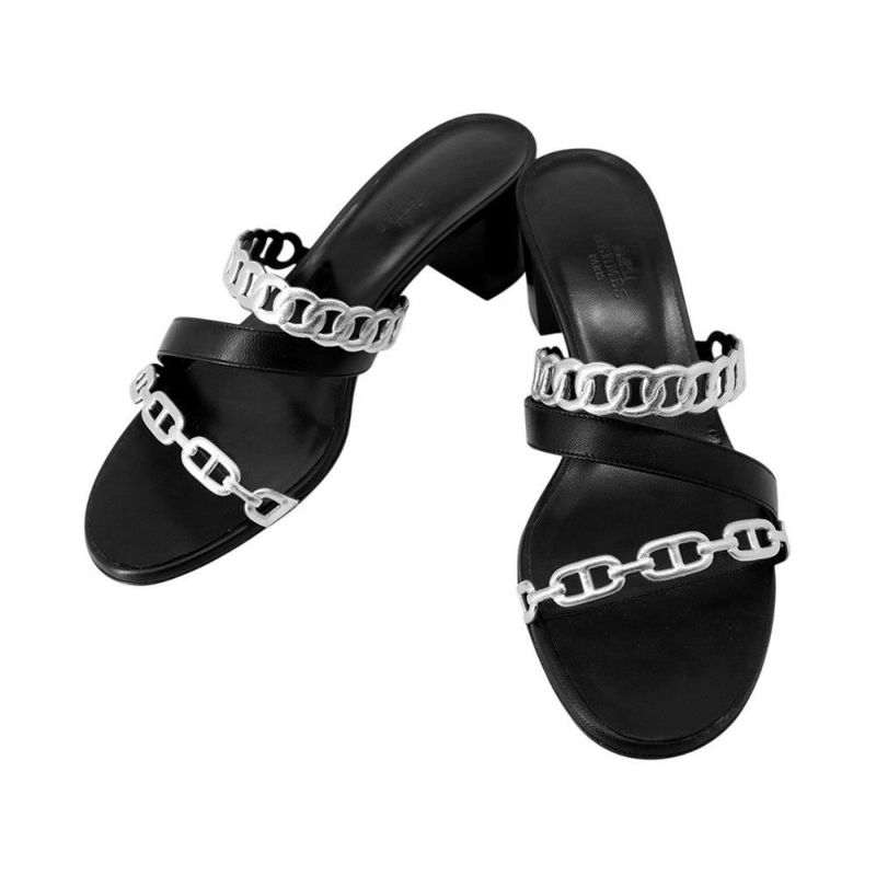 エルメス サンダル アジャッチオ レザー レディースサイズ38 HERMES 靴 黒