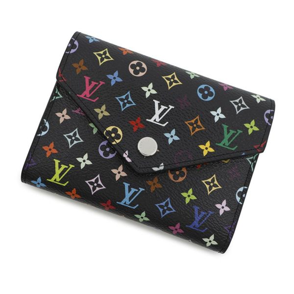 ルイヴィトン 三つ折り財布 モノグラム・マルチカラー LV × TM ポルトフォイユ・ヴィクトリーヌ M14163 村上隆 コラボ 黒 ブラック