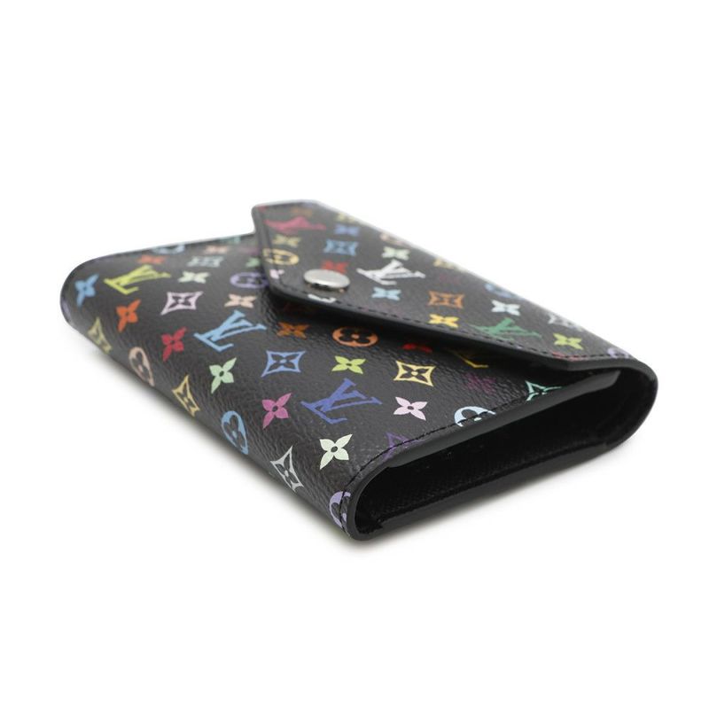 ルイヴィトン 三つ折り財布 モノグラム・マルチカラー LV × TM ポルトフォイユ・ヴィクトリーヌ M14163 村上隆 コラボ 黒 ブラック