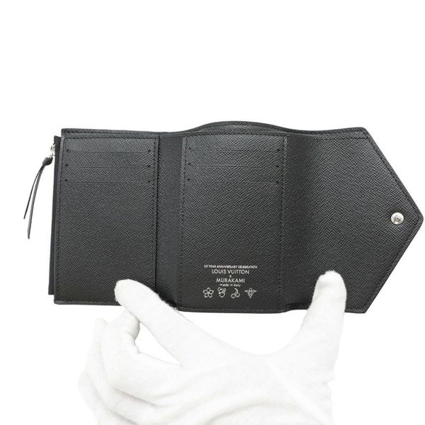 ルイヴィトン 三つ折り財布 モノグラム・マルチカラー LV × TM ポルトフォイユ・ヴィクトリーヌ M14163 村上隆 コラボ 黒 ブラック