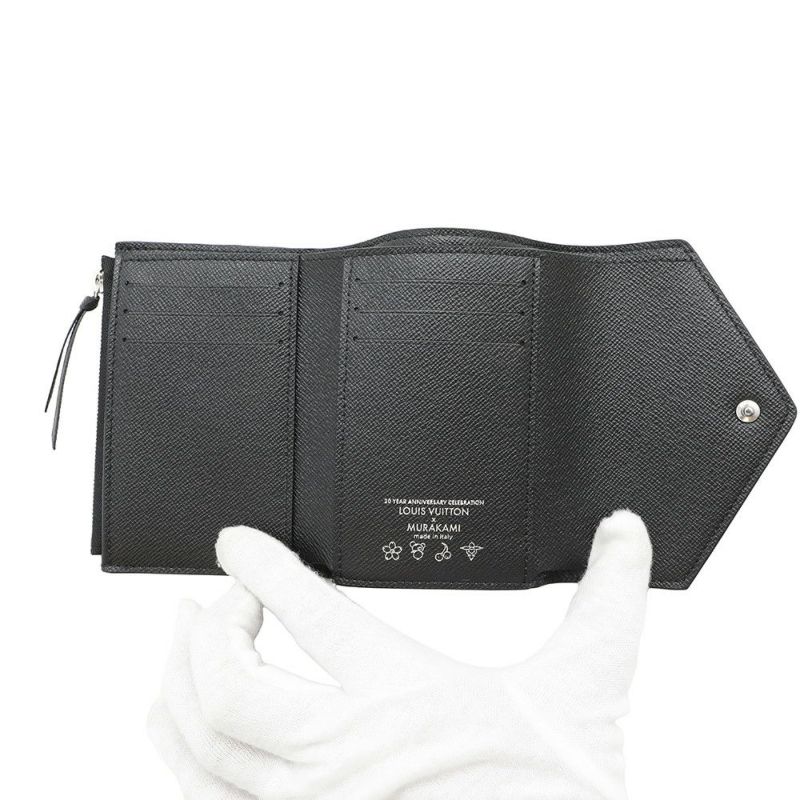 ルイヴィトン 三つ折り財布 モノグラム・マルチカラー LV × TM ポルトフォイユ・ヴィクトリーヌ M14163 村上隆 コラボ 黒 ブラック