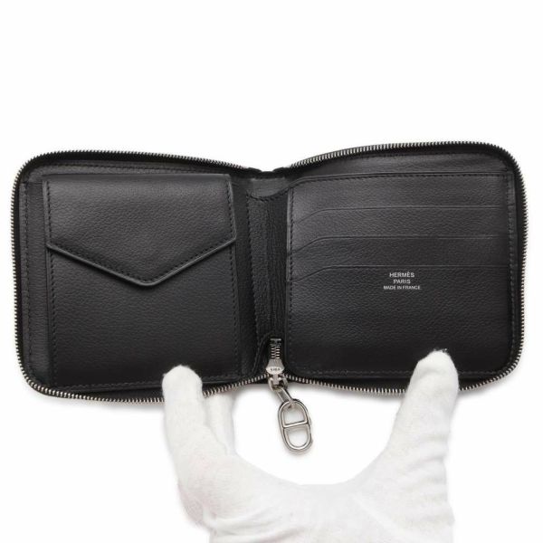 エルメス 二つ折り財布 ジップアンゴー2 シェーヌダンクル ブラック/シルバー金具 エバーグレイン B刻印 メンズ 黒