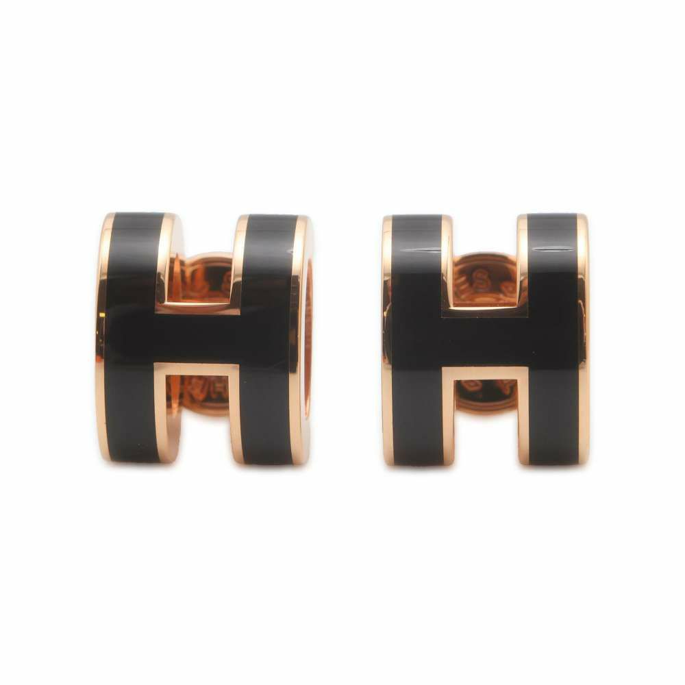 エルメス ピアス ミニ・ポップアッシュ ブラック/ピンクゴールド金具 H 