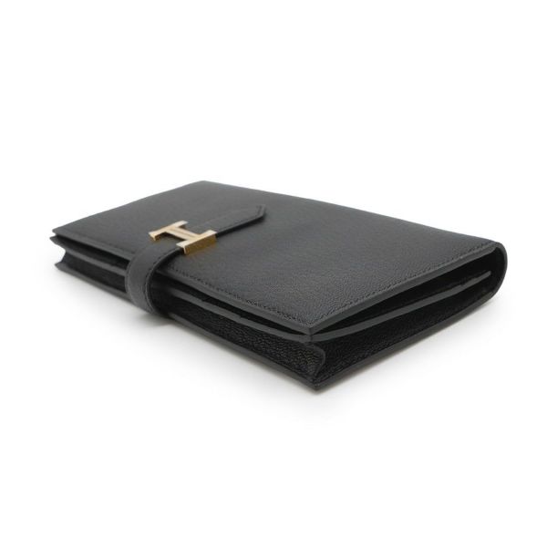 エルメス 長財布 ベアンスフレ ブラック/ゴールド金具 シェブルミゾル B刻印 財布 シェーブル 黒