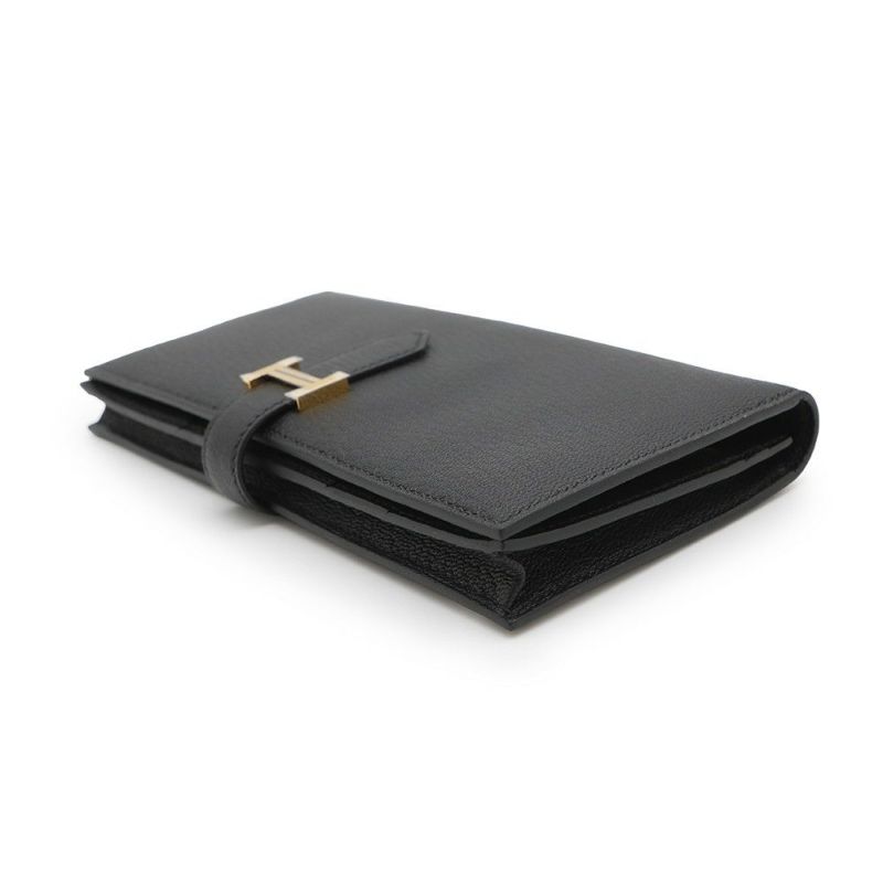 エルメス 長財布 ベアンスフレ ブラック/ゴールド金具 シェブルミゾル B刻印 財布 シェーブル 黒
