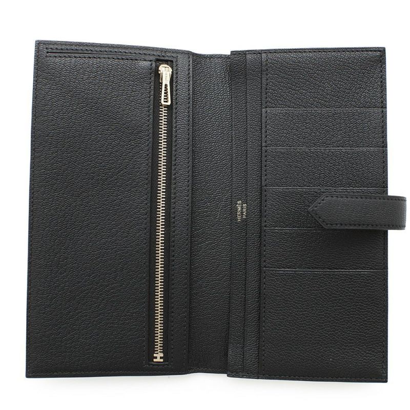 エルメス 長財布 ベアンスフレ ブラック/ゴールド金具 シェブルミゾル B刻印 財布 シェーブル 黒