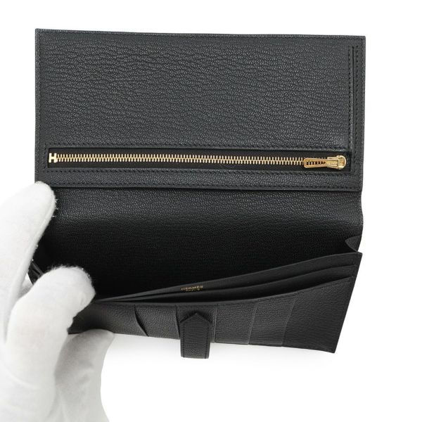 エルメス 長財布 ベアンスフレ ブラック/ゴールド金具 シェブルミゾル B刻印 財布 シェーブル 黒