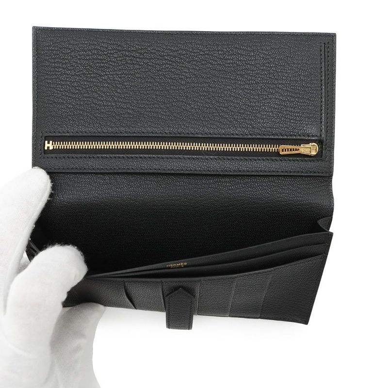 エルメス 長財布 ベアンスフレ ブラック/ゴールド金具 シェブルミゾル B刻印 財布 シェーブル 黒