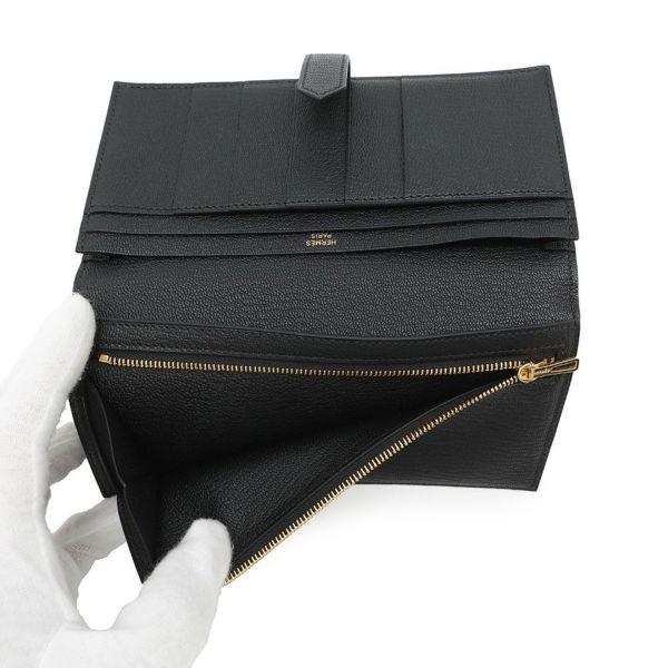 エルメス 長財布 ベアンスフレ ブラック/ゴールド金具 シェブルミゾル B刻印 財布 シェーブル 黒