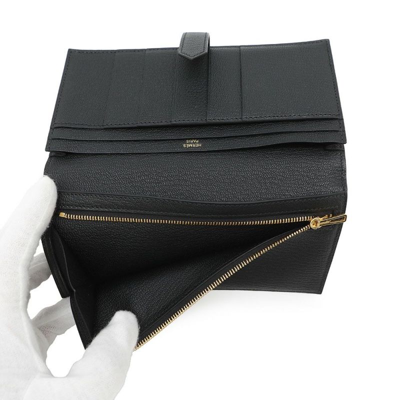 エルメス 長財布 ベアンスフレ ブラック/ゴールド金具 シェブルミゾル B刻印 財布 シェーブル 黒