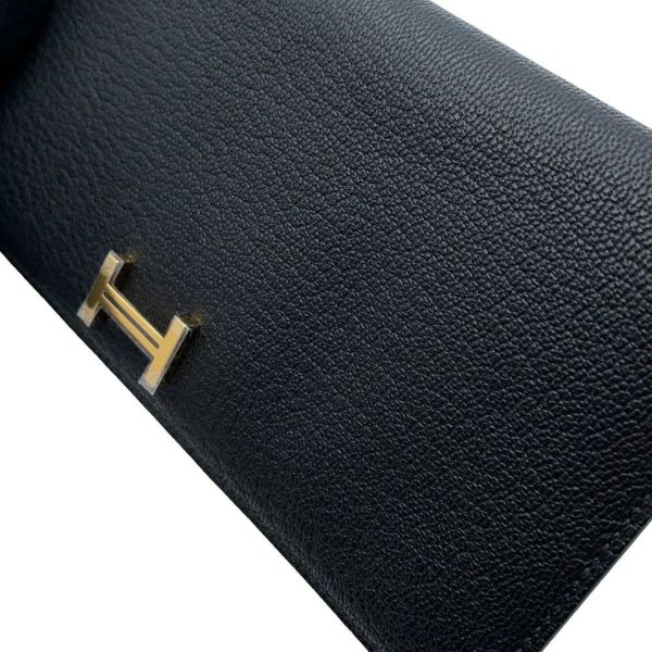 エルメス 長財布 ベアンスフレ ブラック/ゴールド金具 シェブルミゾル B刻印 財布 シェーブル 黒