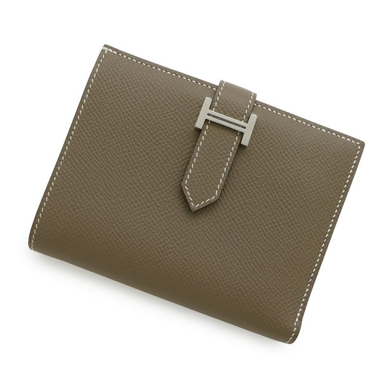 エルメス 二つ折り財布 ベアンコンパクト エトゥープ/シルバー金具 エプソン B刻印 HERMES 財布