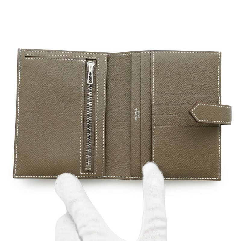 エルメス 二つ折り財布 ベアンコンパクト エトゥープ/シルバー金具 エプソン B刻印 HERMES 財布