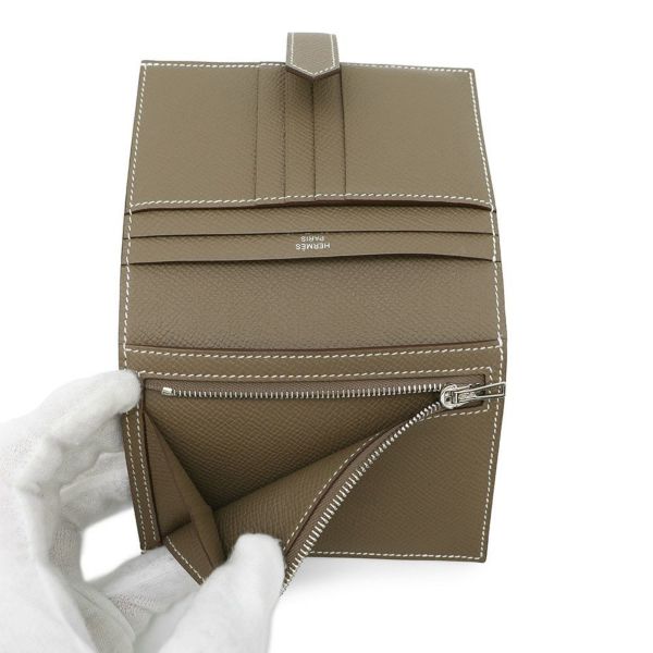 エルメス 二つ折り財布 ベアンコンパクト エトゥープ/シルバー金具 エプソン B刻印 HERMES 財布
