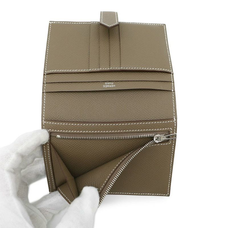 エルメス 二つ折り財布 ベアンコンパクト エトゥープ/シルバー金具 エプソン B刻印 HERMES 財布