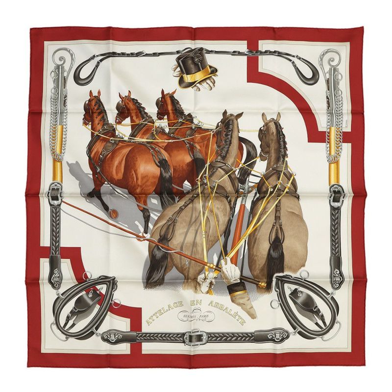 エルメス スカーフ カレ90 弓形連結 ATTELAGE EN ARBALETE HERMES シルク