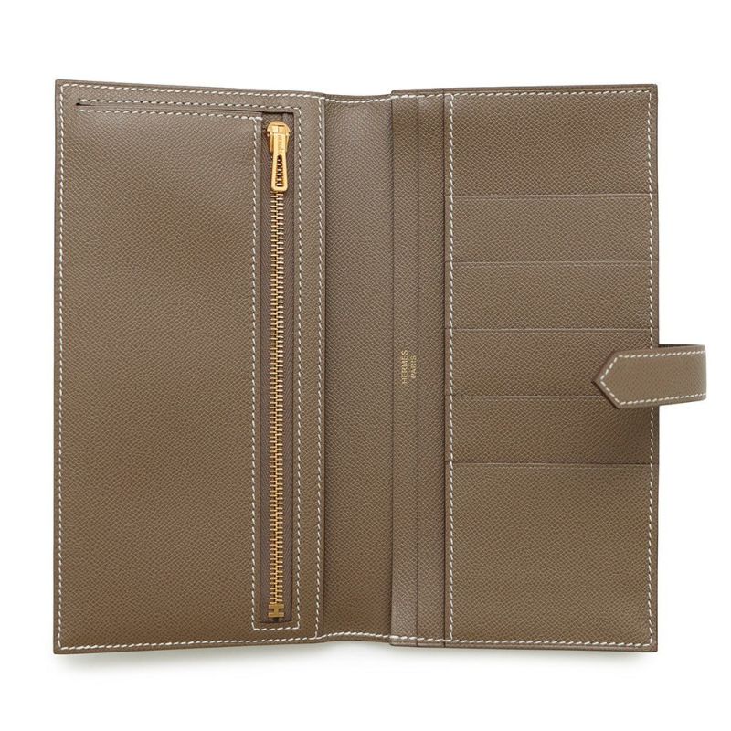 エルメス 長財布 ベアンスフレ エトゥープ/ゴールド金具 ヴォーマダム K刻印 HERMES 財布