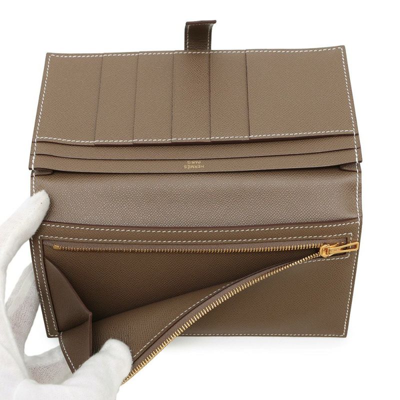 エルメス 長財布 ベアンスフレ エトゥープ/ゴールド金具 ヴォーマダム K刻印 HERMES 財布