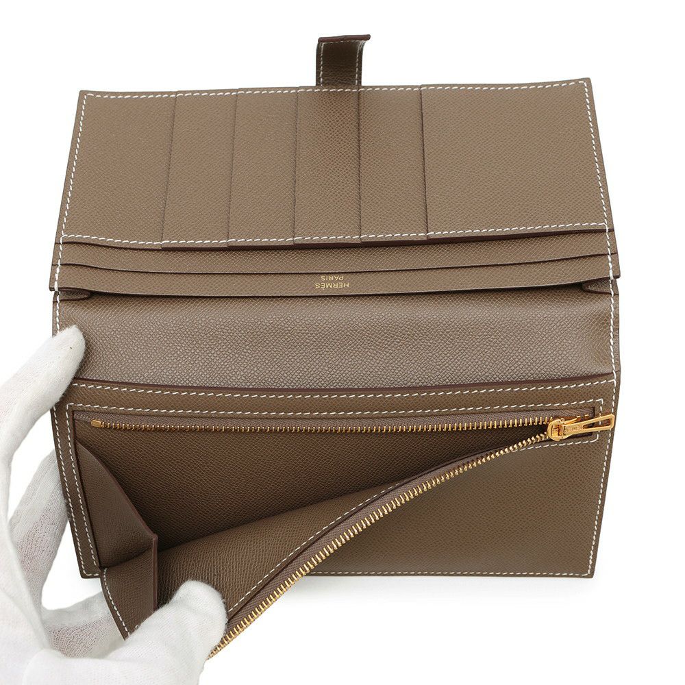 エルメス 長財布 ベアンスフレ エトゥープ/ゴールド金具 ヴォーマダム K刻印 HERMES 財布
