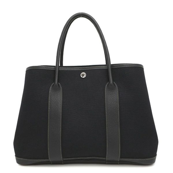 エルメス トートバッグ ガーデンパーティPM ブラック/シルバー金具 トワルオフィシエ/ブッフルスキッパー □H刻印 黒