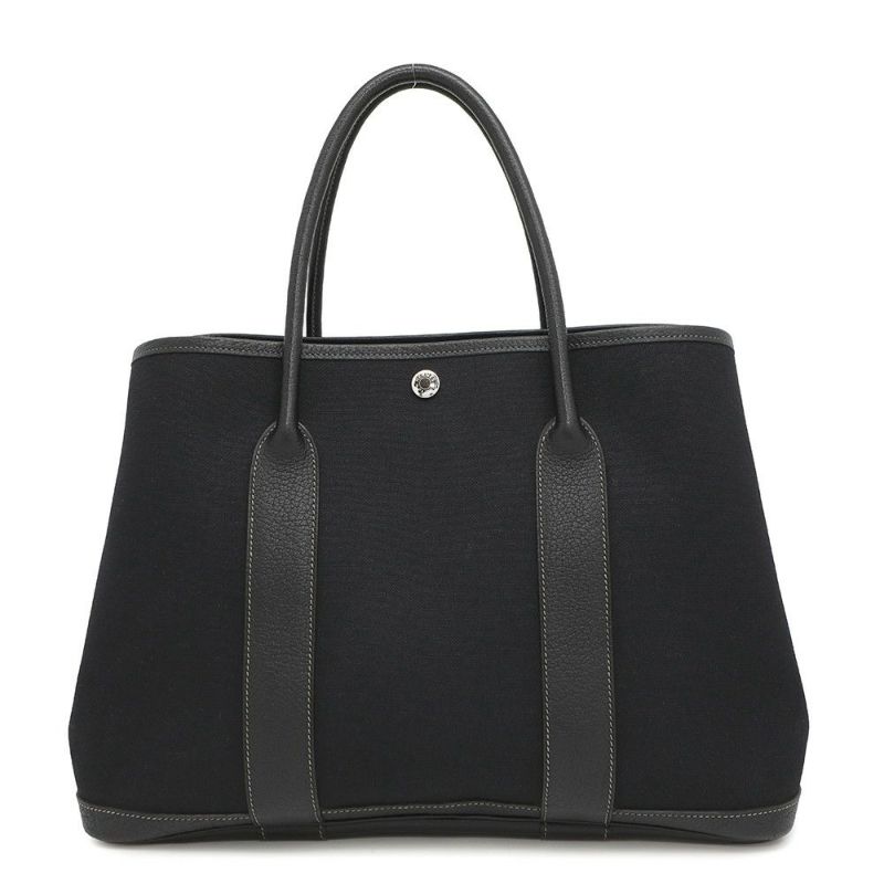 エルメス トートバッグ ガーデンパーティPM ブラック/シルバー金具 トワルオフィシエ/ブッフルスキッパー □H刻印 黒