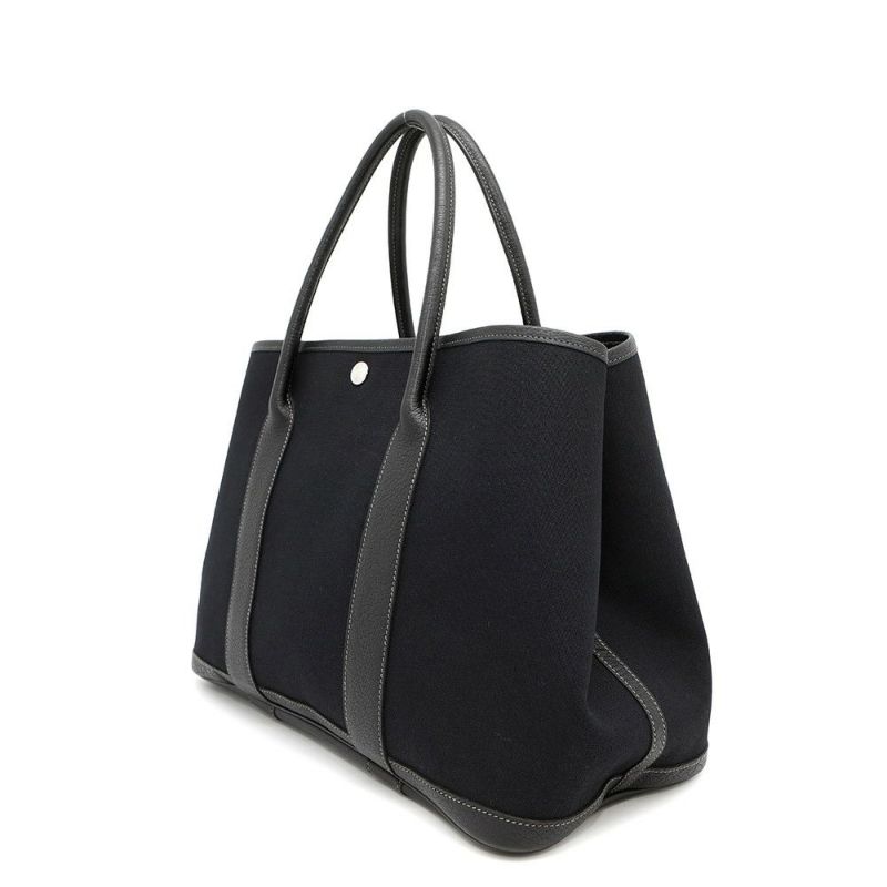 エルメス トートバッグ ガーデンパーティPM ブラック/シルバー金具 トワルオフィシエ/ブッフルスキッパー □H刻印 黒