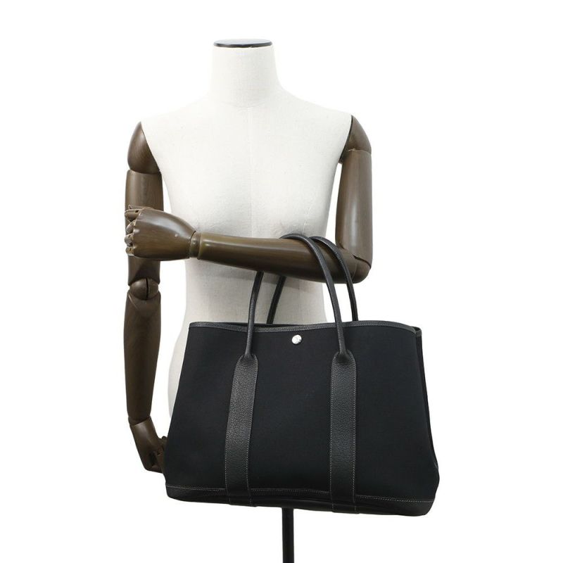 エルメス トートバッグ ガーデンパーティPM ブラック/シルバー金具 トワルオフィシエ/ブッフルスキッパー □H刻印 黒