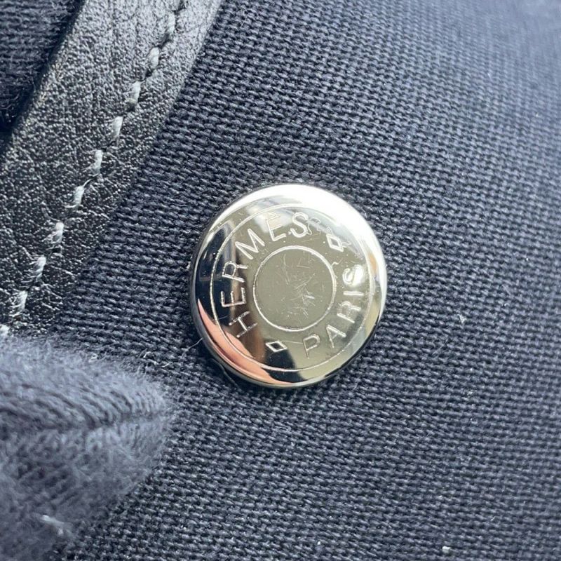 エルメス トートバッグ ガーデンパーティPM ブラック/シルバー金具 トワルオフィシエ/ブッフルスキッパー □H刻印 黒