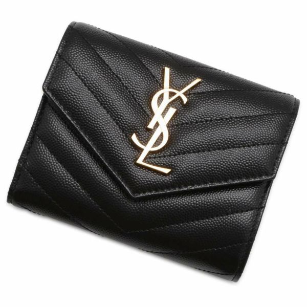 サンローランパリ 三つ折り財布 モノグラム レザー 403943 SAINT LAURENT PARIS 財布 黒 YSL