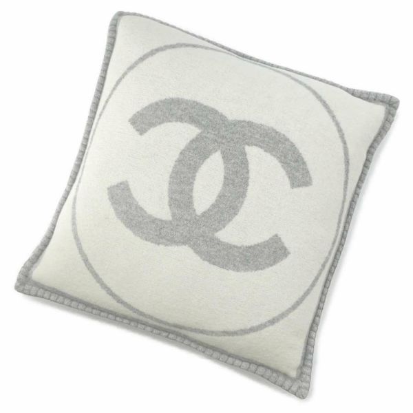 シャネル クッション サークルロゴ ダブルフェイス ココマーク ウール カシミヤ CHANEL インテリア 白