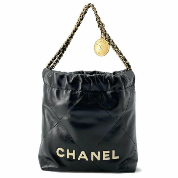 シャネル ハンドバッグ CHANEL 22 マトラッセ シャイニーカーフレザー AS3980 2wayショルダー 黒