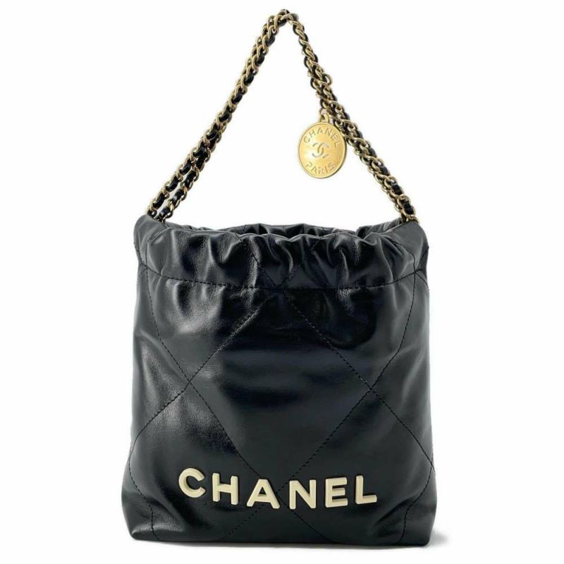 シャネル ハンドバッグ CHANEL 22 マトラッセ シャイニーカーフレザー AS3980 2wayショルダー 黒