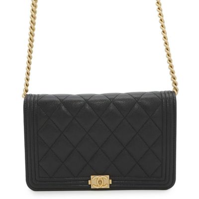 シャネル チェーンウォレット ボーイシャネル マトラッセ ココマーク キャビアスキン AP1117 CHANEL 財布 黒 安心保証
