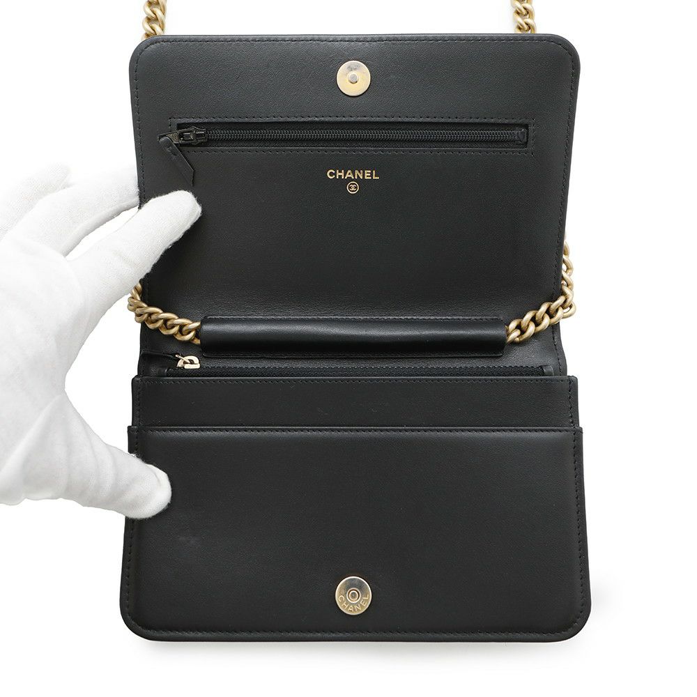 シャネル チェーンウォレット ボーイシャネル マトラッセ ココマーク キャビアスキン AP1117 CHANEL 財布 黒