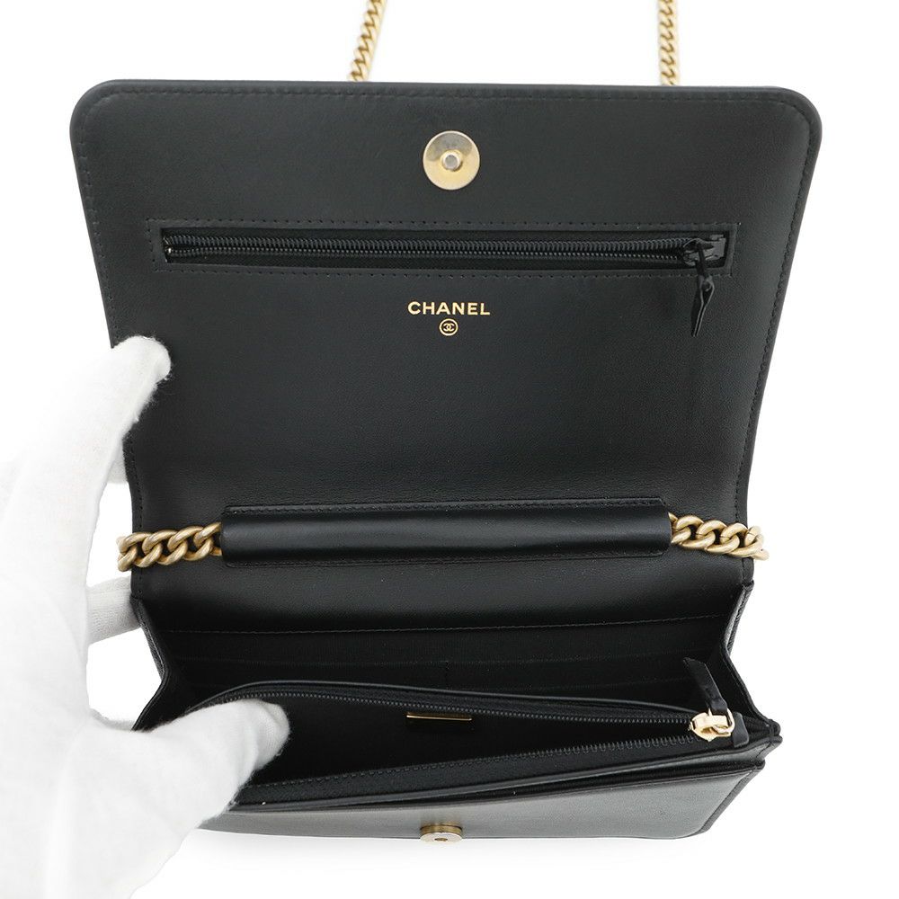 シャネル チェーンウォレット ボーイシャネル マトラッセ ココマーク キャビアスキン AP1117 CHANEL 財布 黒