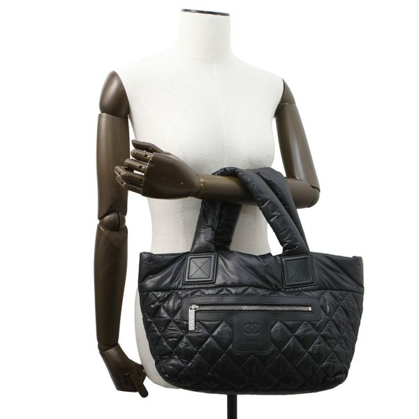 シャネル トートバッグ コココクーン ココマーク マトラッセ スモールPM ナイロン A48610 CHANEL バッグ 黒