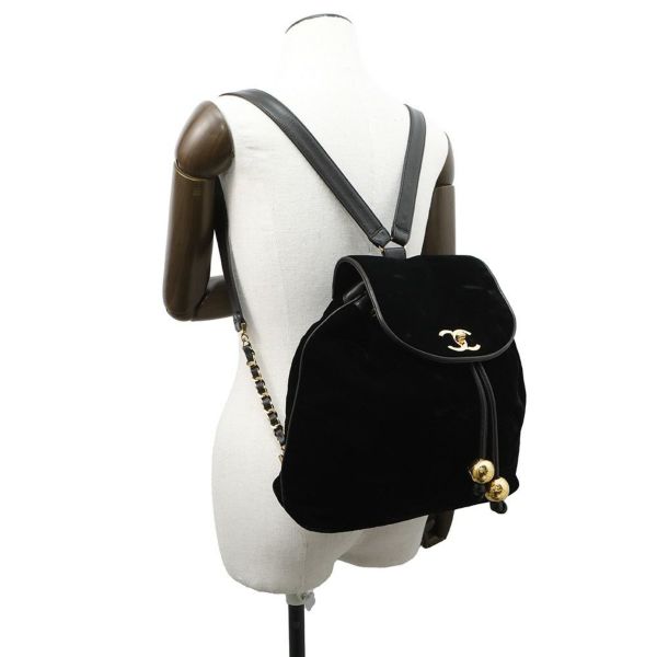 シャネル リュック ココマーク チェーン ベロア ラムスキン CHANEL バックパック バッグ ポーチ付き 黒