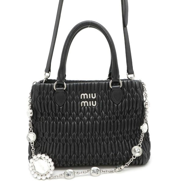 ミュウミュウ ハンドバッグ ナッパクリスタル 5BA251 Miu Miu 2wayショルダーバッグ 黒